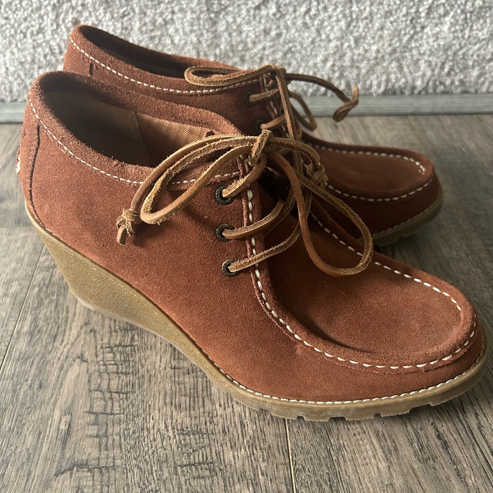 Sperry Boots Womens 8.5 M Brown Leather Stella Keel Wedge Bootie Suede Top Sider